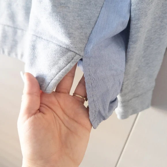 Banana Republic Mixed Media Striped Poplin Back Sweatshirt Grey - XS - Picture 8 of 11